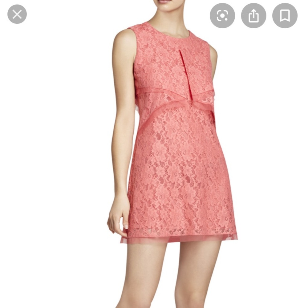 BCBG Amelie Draper Sleeveless Lace Dress in Coral